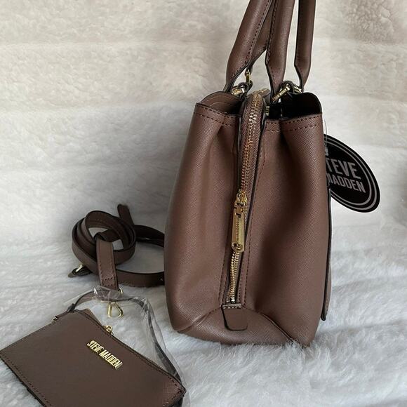 Brand New STEVE MADDEN Beautiful Caffe Satchel Tote Handbag Gold SM LOGO - Picture 4 of 8